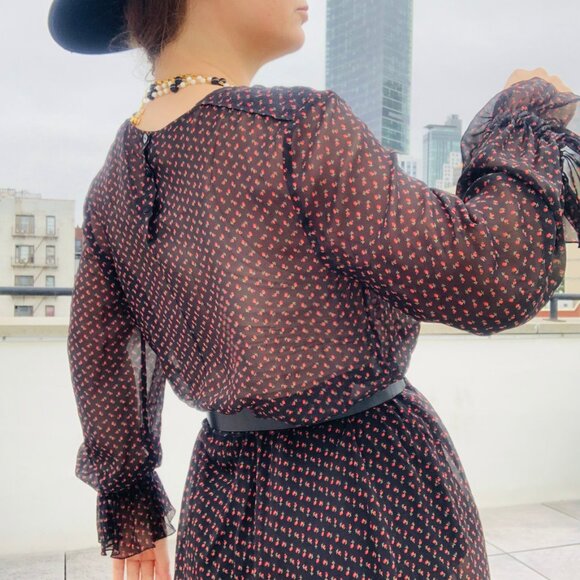 🌸 Philosophy Sheer Midi Dress Micro Floral Print Ditzy Black - Picture 6 of 16